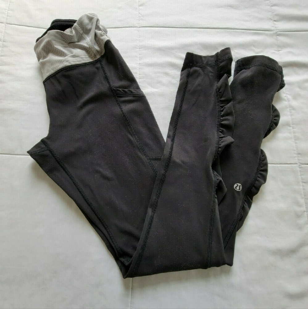 Lululemon Speed Tight Brushed Interlock Black Wee Stripe White Ambient Gray, 6